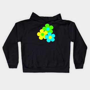 60's Flower Power Pop Flowers in Blue, Green and Yellow Kids Hoodie